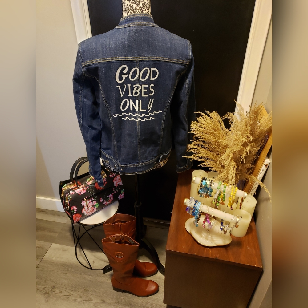 Good Vibes Only- Zippered Jean jacket - 317